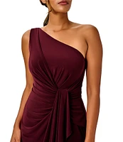 Adrianna Papell Stretch One Shoulder Sleeveless Twisted Front Draped Gown