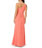 Adrianna Papell Stretch One Shoulder Sleeveless Twisted Front Draped Gown