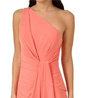 Adrianna Papell Stretch One Shoulder Sleeveless Twisted Front Draped Gown