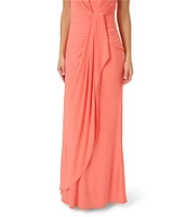 Adrianna Papell Stretch One Shoulder Sleeveless Twisted Front Draped Gown
