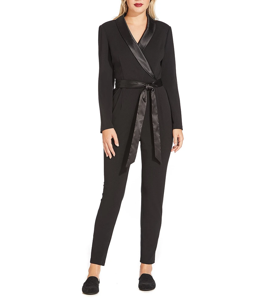 Adrianna Papell Stretch Shawl Collar Neck Long Sleeve Tuxedo Jumpsuit