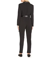 Adrianna Papell Stretch Shawl Collar Neck Long Sleeve Tuxedo Jumpsuit