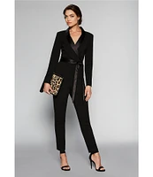 Adrianna Papell Stretch Shawl Collar Neck Long Sleeve Tuxedo Jumpsuit