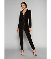 Adrianna Papell Stretch Shawl Collar Neck Long Sleeve Tuxedo Jumpsuit