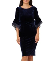 Adrianna Papell Stretch Velvet Boat Neck 3/4 Tiered Bell Sleeve Sheath Dress