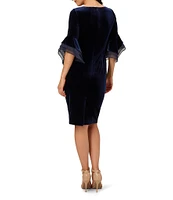 Adrianna Papell Stretch Velvet Boat Neck 3/4 Tiered Bell Sleeve Sheath Dress