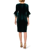 Adrianna Papell Stretch Velvet Boat Neck 3/4 Tiered Bell Sleeve Sheath Dress