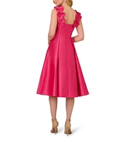 Adrianna Papell Sweetheart Neck 3D Floral Strap Mikado Fit & Flare Midi Dress