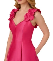 Adrianna Papell Sweetheart Neck 3D Floral Strap Mikado Fit & Flare Midi Dress