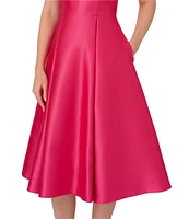 Adrianna Papell Sweetheart Neck 3D Floral Strap Mikado Fit & Flare Midi Dress