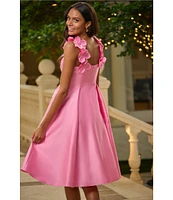Adrianna Papell Sweetheart Neck 3D Floral Strap Mikado Fit & Flare Midi Dress