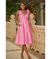 Adrianna Papell Sweetheart Neck 3D Floral Strap Mikado Fit & Flare Midi Dress