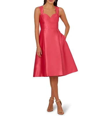 Adrianna Papell Sweetheart Neck Cutout Back Pleated Mikado Midi Dress