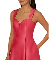 Adrianna Papell Sweetheart Neck Cutout Back Pleated Mikado Midi Dress