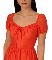 Adrianna by Adrianna Papell Sweetheart Tie Keyhole Neck Short Puff Sleeve Mini Dress