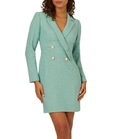 Adrianna Papell Tweed Shawl Collar Long Sleeve Front Button Tuxedo Dress