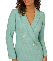 Adrianna Papell Tweed Shawl Collar Long Sleeve Front Button Tuxedo Dress