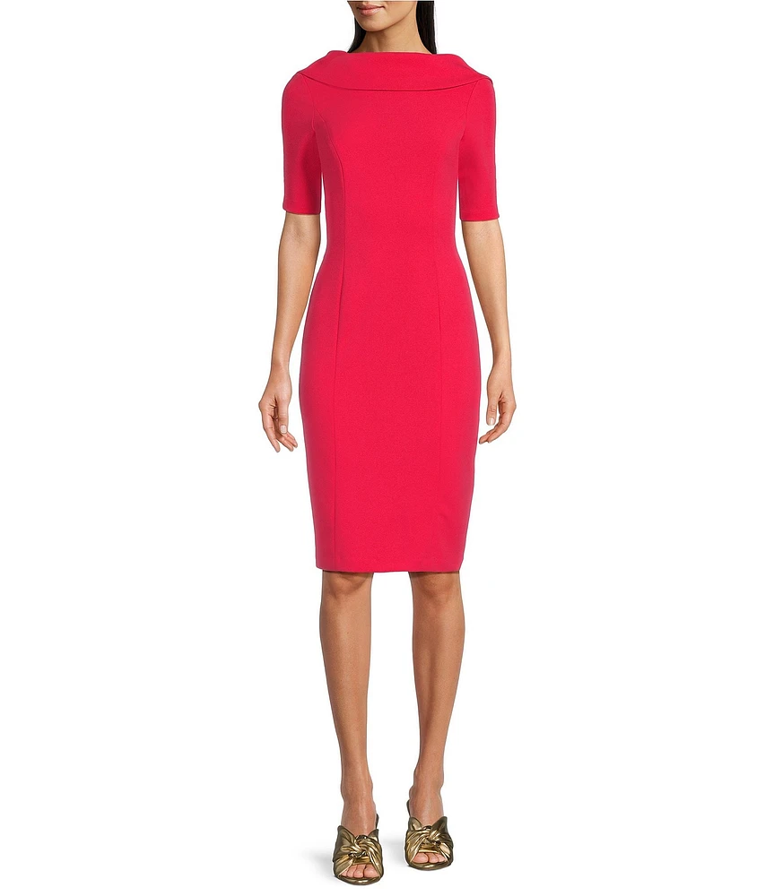 Adrianna Papell V-Back Foldover Collar Short Sleeve Sheath Dress