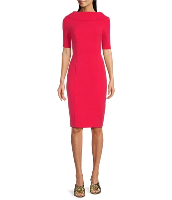 Adrianna Papell V-Back Foldover Collar Short Sleeve Sheath Dress