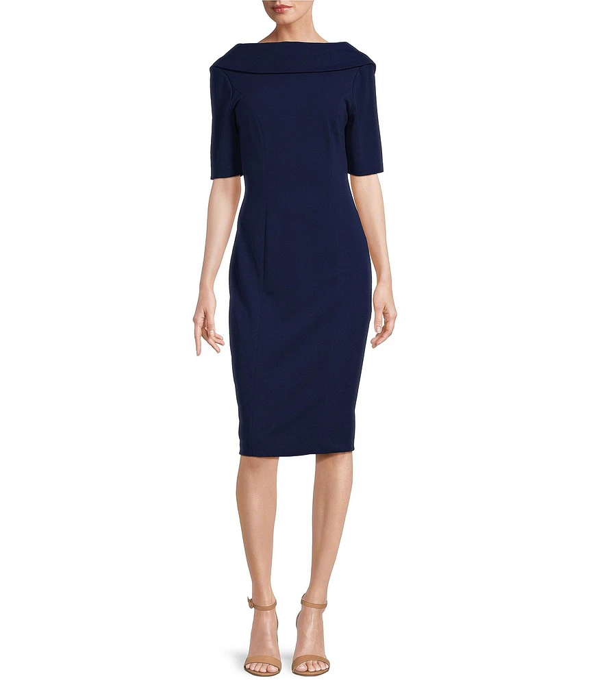 Adrianna Papell V-Back Foldover Collar Short Sleeve Sheath Dress