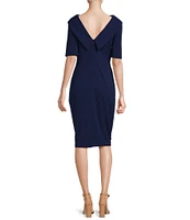 Adrianna Papell V-Back Foldover Collar Short Sleeve Sheath Dress