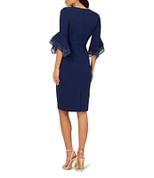 Adrianna Papell V-Neck Organza Bell Sleeve Crepe Sheath Dress