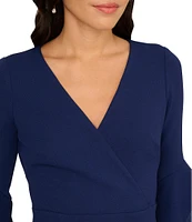 Adrianna Papell V-Neck Organza Bell Sleeve Crepe Sheath Dress