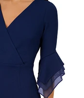 Adrianna Papell V-Neck Organza Bell Sleeve Crepe Sheath Dress