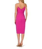 Adrianna Papell V-neck Rhinestone Strap Knit Crepe Midi Dress