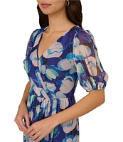 Adrianna Papell V-neck Short Sleeve Floral Print Chiffon Maxi Dress