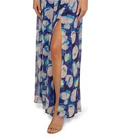 Adrianna Papell V-neck Short Sleeve Floral Print Chiffon Maxi Dress