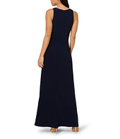 Adrianna Papell V-neck Sleeveless Shirred Jersey Sheath Gown