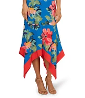 Adrianna Papell V-Neck Spaghetti Straps Floral Print Chiffon Asymmetrical Hem Midi Dress