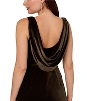 Adrianna Papell Velvet V-Neck Sleeveless Drape Back Asymmetrical Tiered Hem Gown