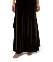 Adrianna Papell Velvet V-Neck Sleeveless Drape Back Asymmetrical Tiered Hem Gown