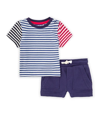 Adventurewear 360 Baby Boys 3-24 Months Round Neck Short Sleeve Stripe Print Top & Shorts Set