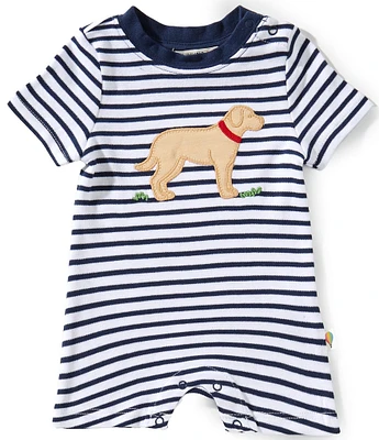 Adventurewear 360 Baby Boys Newborn-24 Months Stripe Dog Applique Short Sleeve Shortall