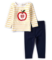 Adventurewear 360 Baby Girl 3-24 Months Round Neck Long Sleeve Apple Applique Tunic 2-Piece Set