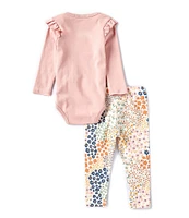 Adventurewear 360 Baby Girls 3-12 Months Long Sleeve Fawn Embordered Bodysuit & Floral Print Pants Set