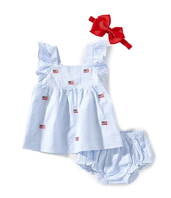 Adventurewear 360 Baby Girls 3-24 Months American Flag Stripe Seersucker Dress