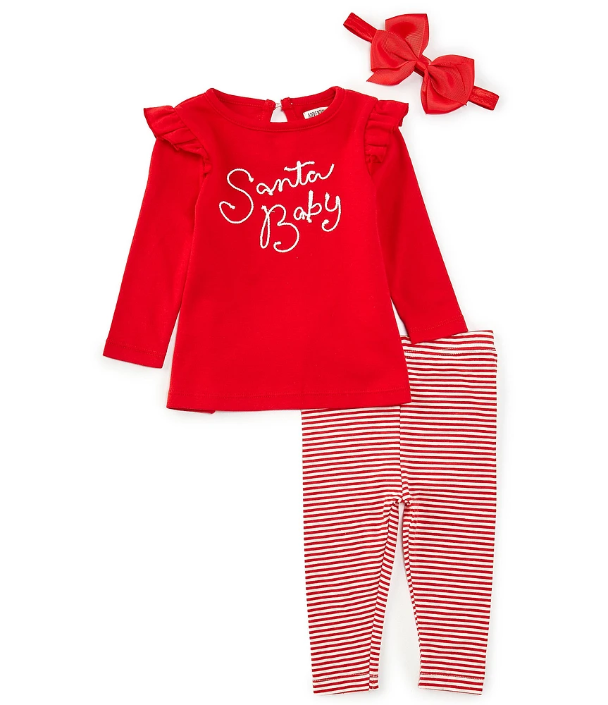 Adventurewear 360 Baby Girls 3-24 Months Embroidered Christmas Santa Baby Long Sleeve Top & Leggings Set