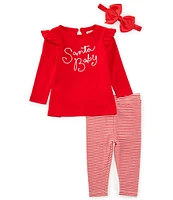 Adventurewear 360 Baby Girls 3-24 Months Embroidered Christmas Santa Baby Long Sleeve Top & Leggings Set