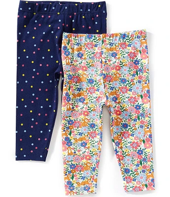 Adventurewear 360 Baby Girls Pull-On Polka Dot & Floral Dog Leggings 2-Pack Set