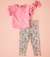 Adventurewear 360 Baby Girls Short Sleeve Top & Floral Dog Leggings Set