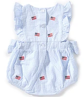 Adventurewear 360 Baby Girls Newborn-24 Months American Flag Embroidery Stripe Seersucker Bubble