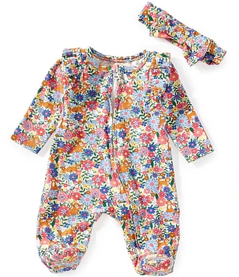 Adventurewear 360 Baby Girls Premie Floral Dog Footed Coverall