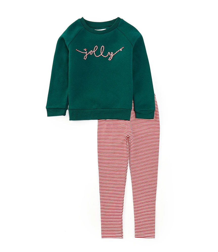 Adventurewear 360 Little Girls 2T-6X Jolly Long Sleeve Christmas Sweater & Stripe Leggings Set