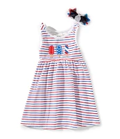 Adventurewear 360 Little Girls 2T-6X Round Neckline Sleeveless Americana Popsicle Dress With Sunglasses Set