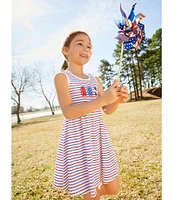 Adventurewear 360 Little Girls 2T-6X Round Neckline Sleeveless Americana Popsicle Dress With Sunglasses Set