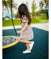 Adventurewear 360 Little Girls 2T-6X Puppy Floral Print Round Neck Cap Sleeve Shift Dress